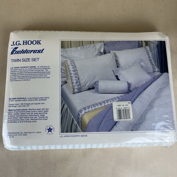 NIP VTG JG Hook TWIN Sz 3pc Set Green Country‎ Geese Pattern No Iron Percale USA